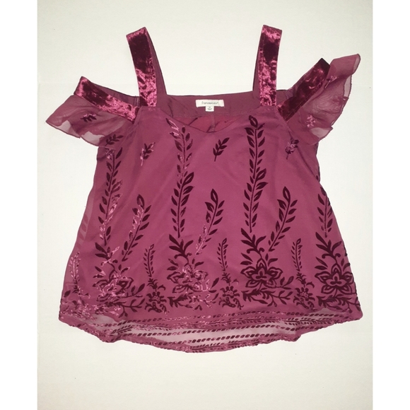 Francesca's Kira ColdShoulder Burnout Velvet Blous - Picture 7 of 16
